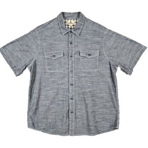Woolrich Men's Chambray XL Button Up Short Sleeve Shirt Gray 100% Cotton Pockets